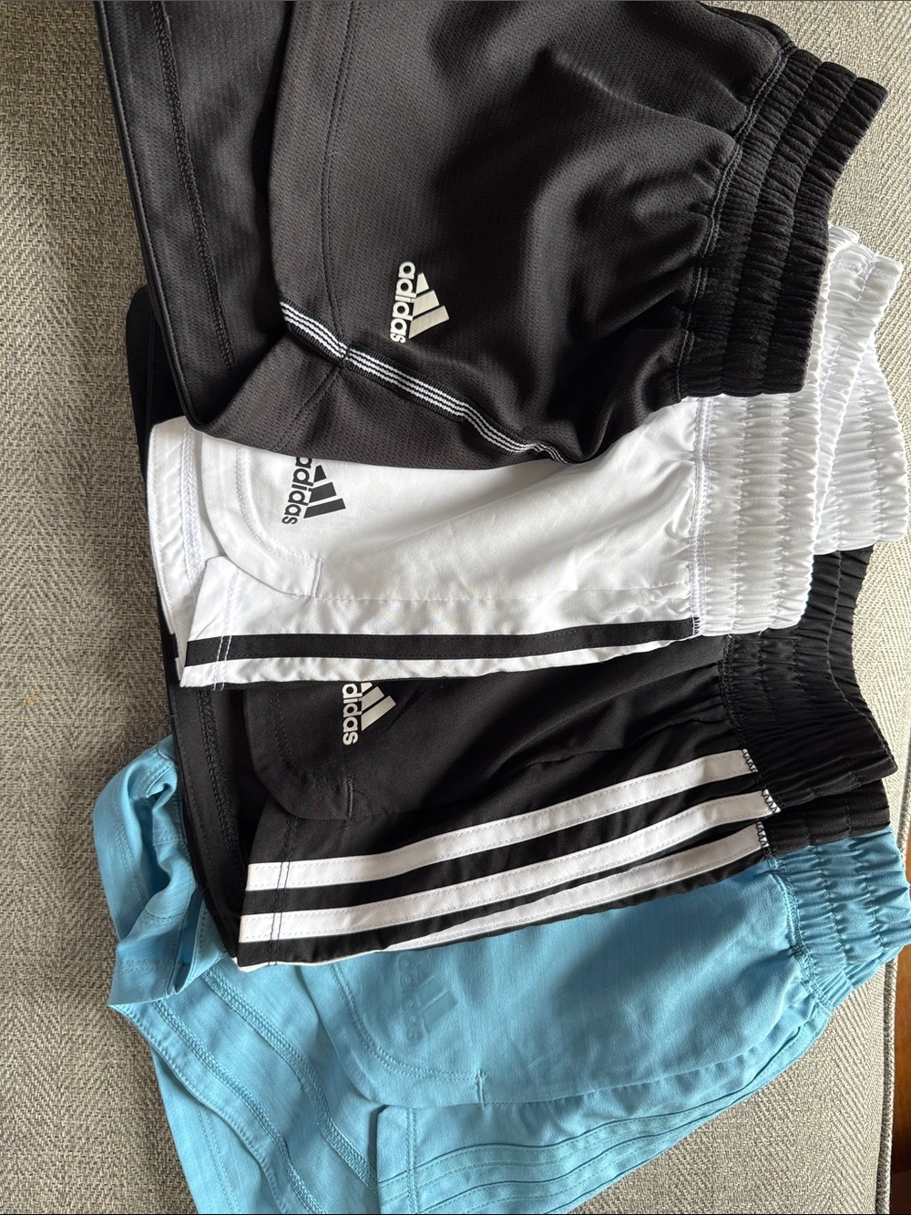 Adidas Kids Athletic Shorts Four — Black, White & Light Blue Bundle!